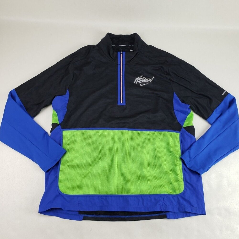 Nike Dri-Fit Wild Run Jacket Mens XL Black Half Zip Graphic Lightweight 90s Top